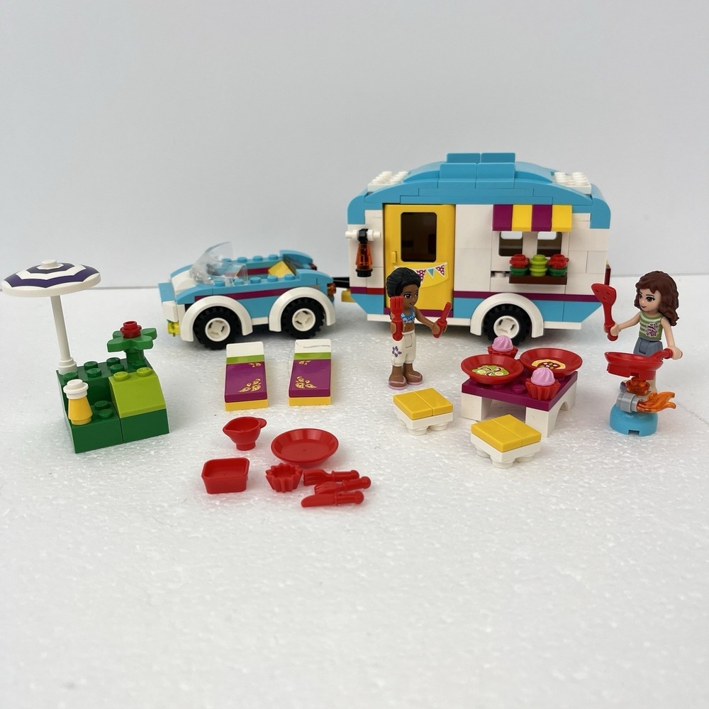 LEGO Friends Summer Caravan 41034 Retired 2014 Olivia Joanna Car Trailer Camping